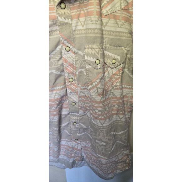 Rock and Roll Denim Aztec Print Pearl Snap Button Up Shirt Western Wear Size Med - Picture 3 of 5